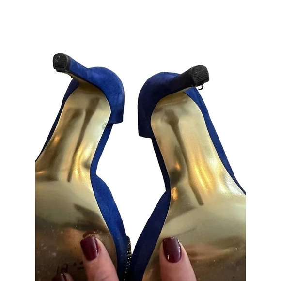 Betsey Johnson Glendah Women's Blue Peep Toe Gold Studded Wedding Heels Size 10M - Picture 4 of 9